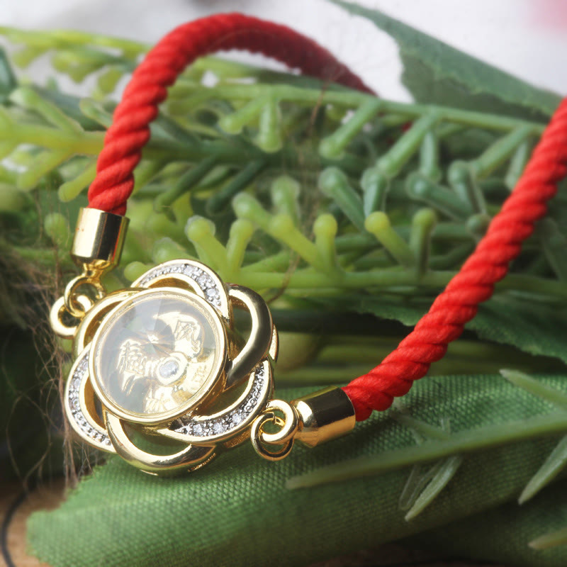 Wear FengShui Rotatable Plum Red String Copper Brass Windmill Feng Sheng Shui Qi Protection Braided Bracelet