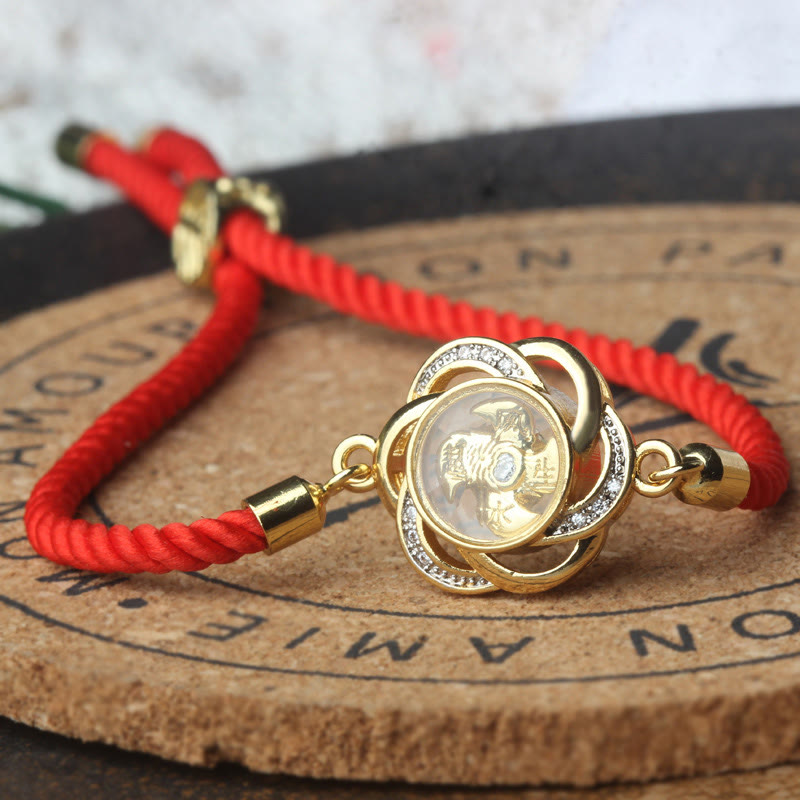 Wear FengShui Rotatable Plum Red String Copper Brass Windmill Feng Sheng Shui Qi Protection Braided Bracelet