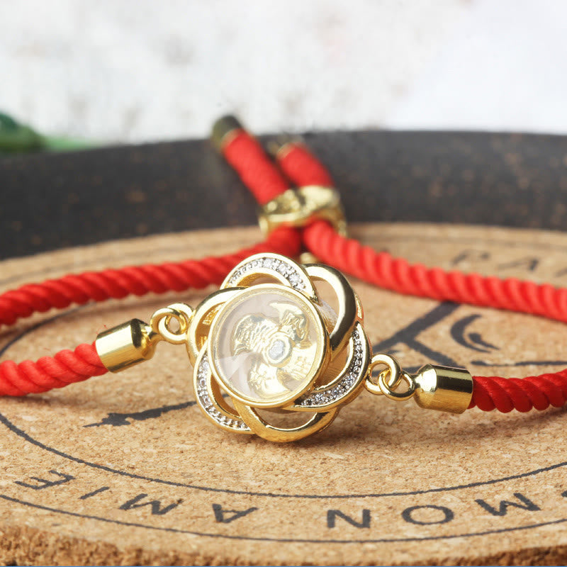 Wear FengShui Rotatable Plum Red String Copper Brass Windmill Feng Sheng Shui Qi Protection Braided Bracelet