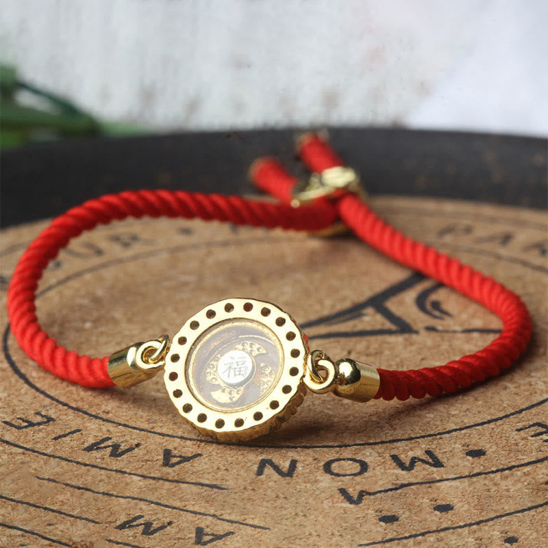 Wear FengShui Copper Brass Color Rotatable Windmill Feng Sheng Shui Qi Fu Red String Faith Braided Bracelet