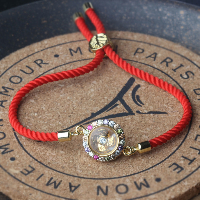 Wear FengShui Copper Brass Color Rotatable Windmill Feng Sheng Shui Qi Fu Red String Faith Braided Bracelet