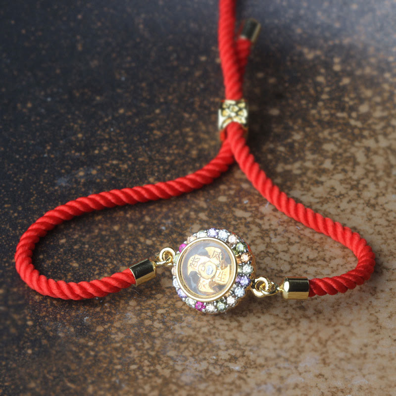 Wear FengShui Copper Brass Color Rotatable Windmill Feng Sheng Shui Qi Fu Red String Faith Braided Bracelet