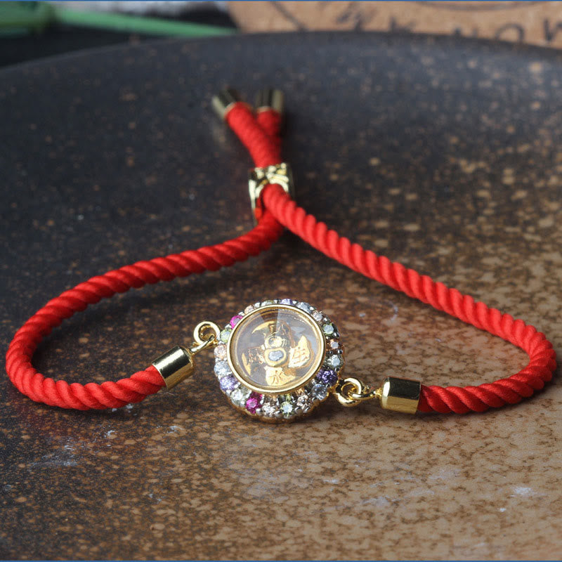 Wear FengShui Copper Brass Color Rotatable Windmill Feng Sheng Shui Qi Fu Red String Faith Braided Bracelet