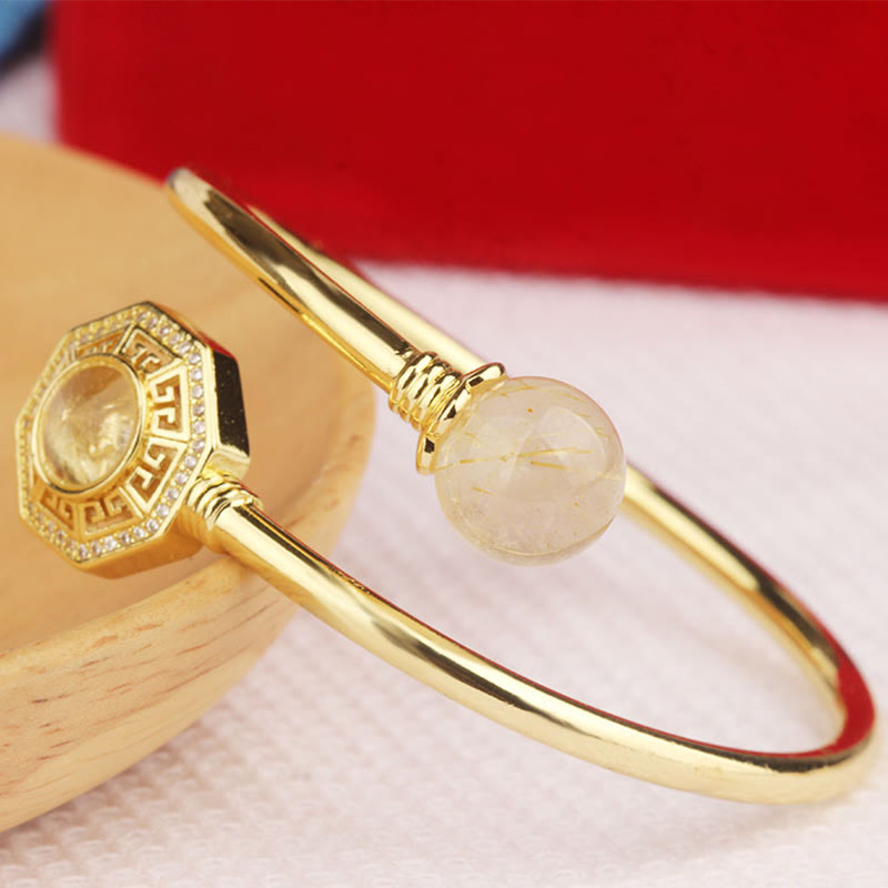 Wear FengShui Rutilated Quartz Copper Brass Rotatable Windmill Feng Sheng Shui Qi Courage Bracelet Bangle