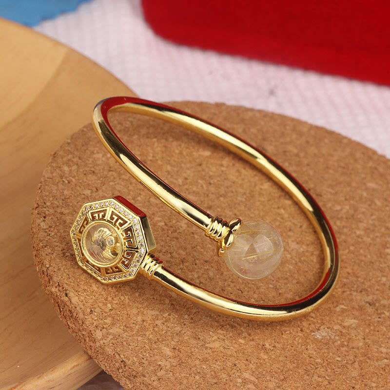 Wear FengShui Rutilated Quartz Copper Brass Rotatable Windmill Feng Sheng Shui Qi Courage Bracelet Bangle