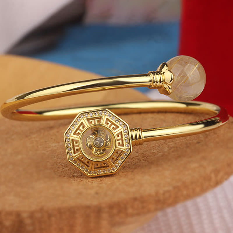Wear FengShui Rutilated Quartz Copper Brass Rotatable Windmill Feng Sheng Shui Qi Courage Bracelet Bangle