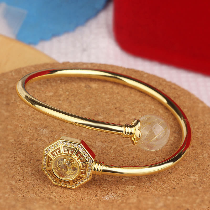 Wear FengShui Rutilated Quartz Copper Brass Rotatable Windmill Feng Sheng Shui Qi Courage Bracelet Bangle