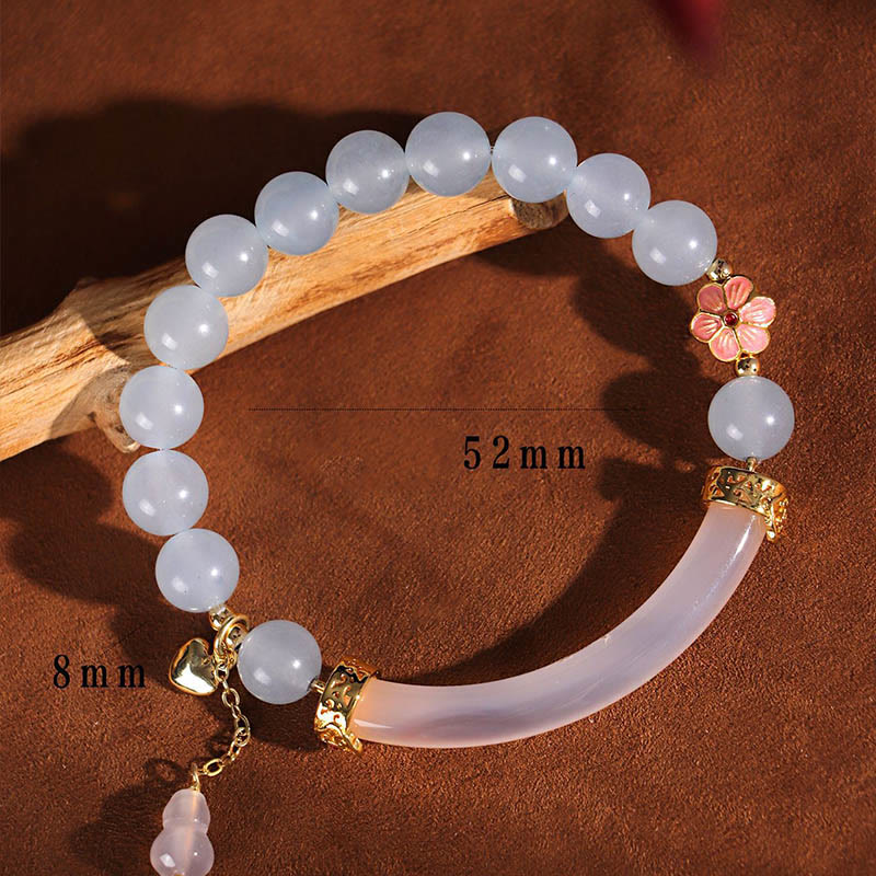 Wear FengShui Pink Crystal Blue Chalcedony Pearl Cuff Half Bracelet Bangle