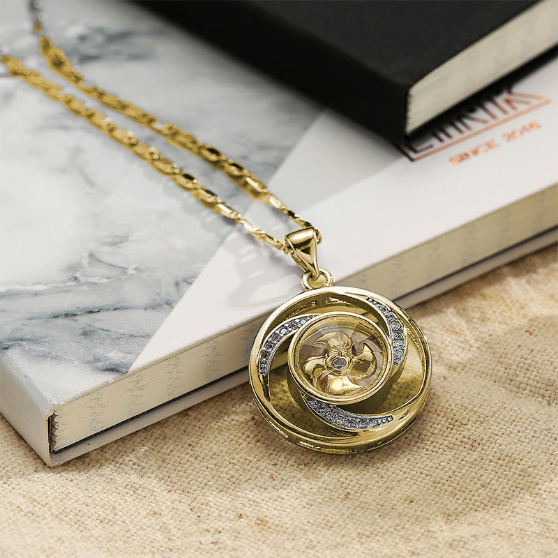 Wear FengShui Gold plated Copper Brass Rotatable Windmill Luck Necklace Pendant