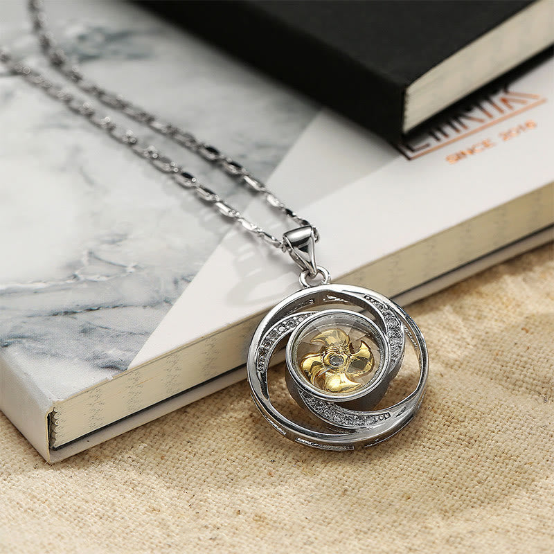Wear FengShui Gold plated Copper Brass Rotatable Windmill Luck Necklace Pendant