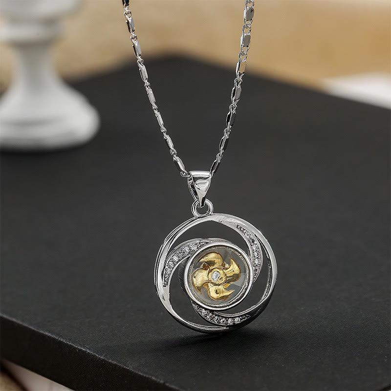 Wear FengShui Gold plated Copper Brass Rotatable Windmill Luck Necklace Pendant