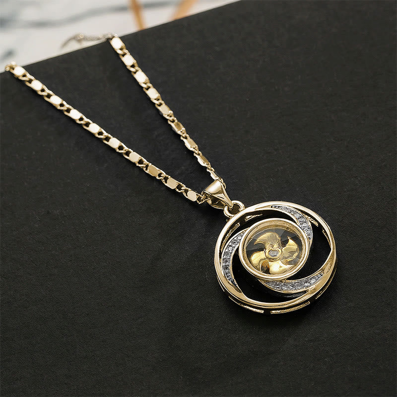 Wear FengShui Gold plated Copper Brass Rotatable Windmill Luck Necklace Pendant