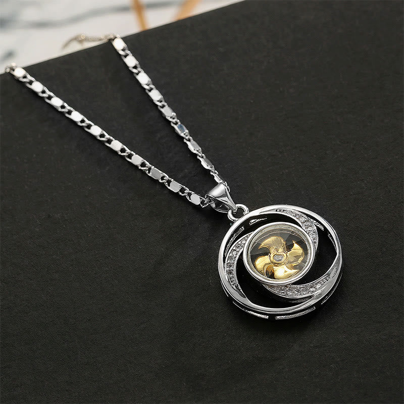 Wear FengShui Gold plated Copper Brass Rotatable Windmill Luck Necklace Pendant