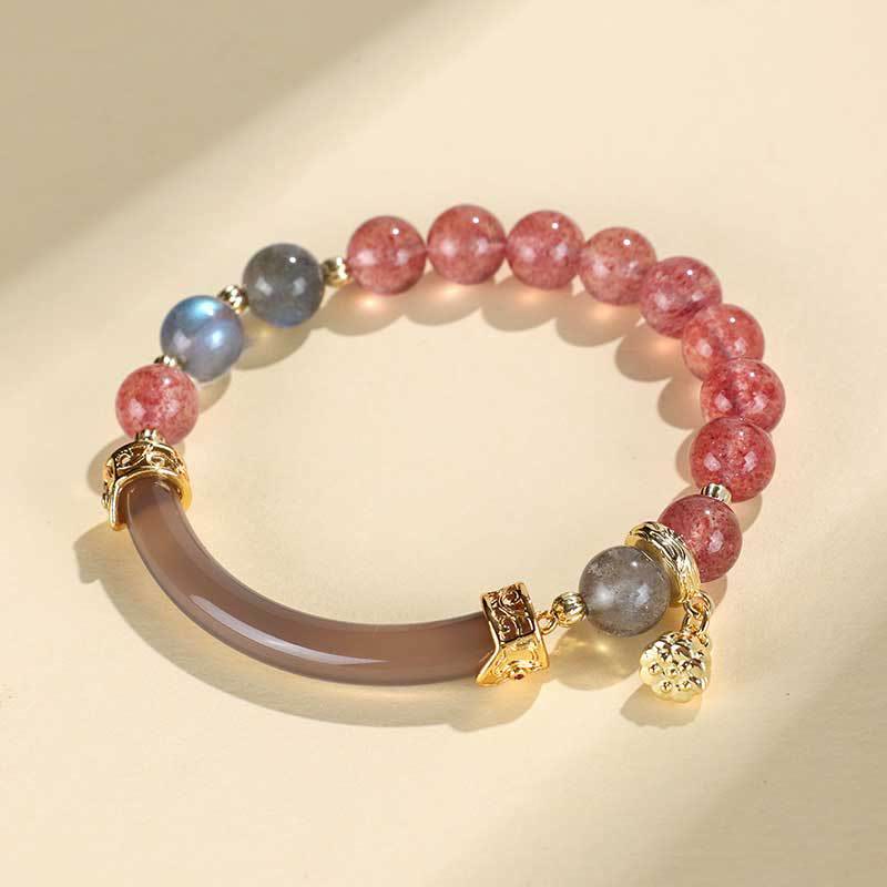 Wear FengShui Strawberry Quartz Labradorite Fluorite Pearl Cuff Half Bracelet Bangle