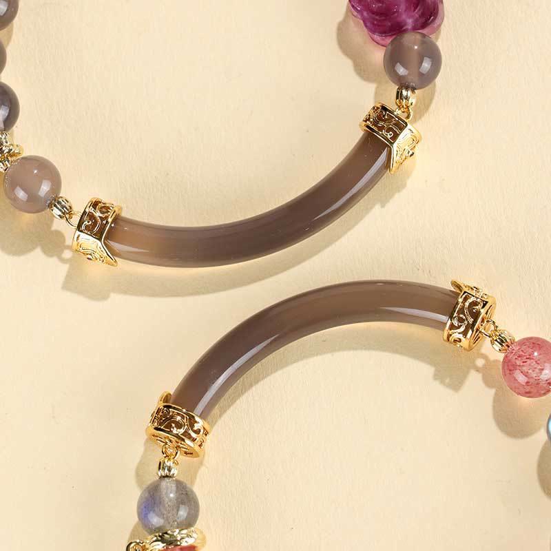 Wear FengShui Strawberry Quartz Labradorite Fluorite Pearl Cuff Half Bracelet Bangle