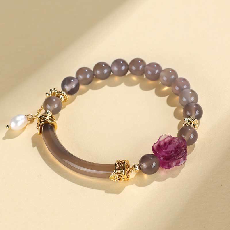 Wear FengShui Strawberry Quartz Labradorite Fluorite Pearl Cuff Half Bracelet Bangle