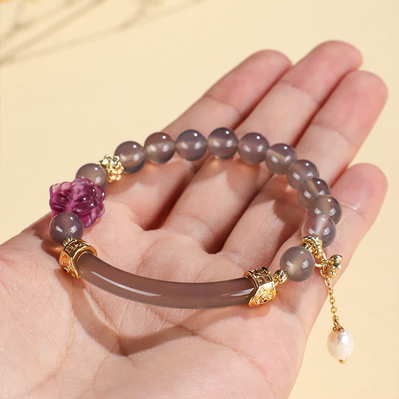 Wear FengShui Strawberry Quartz Labradorite Fluorite Pearl Cuff Half Bracelet Bangle
