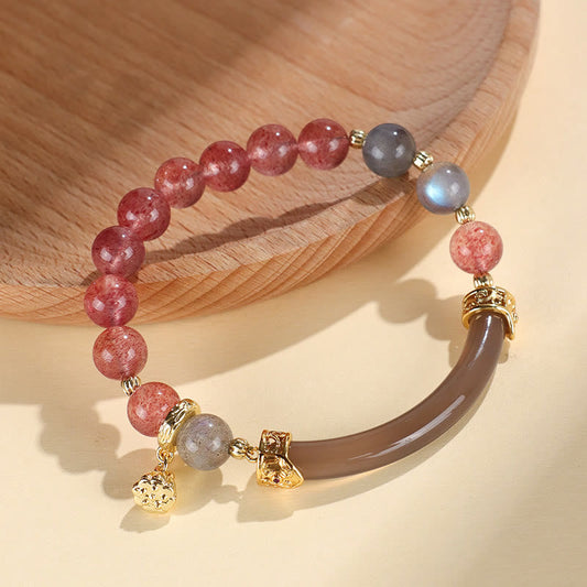 Wear FengShui Strawberry Quartz Labradorite Fluorite Pearl Cuff Half Bracelet Bangle