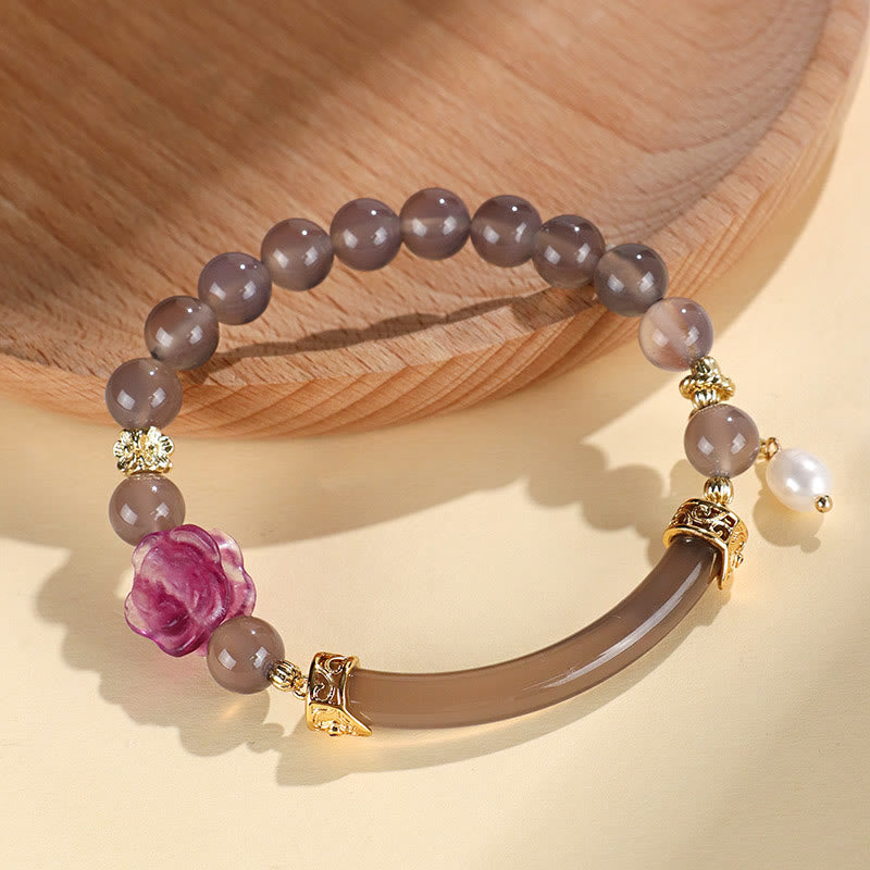 Wear FengShui Strawberry Quartz Labradorite Fluorite Pearl Cuff Half Bracelet Bangle