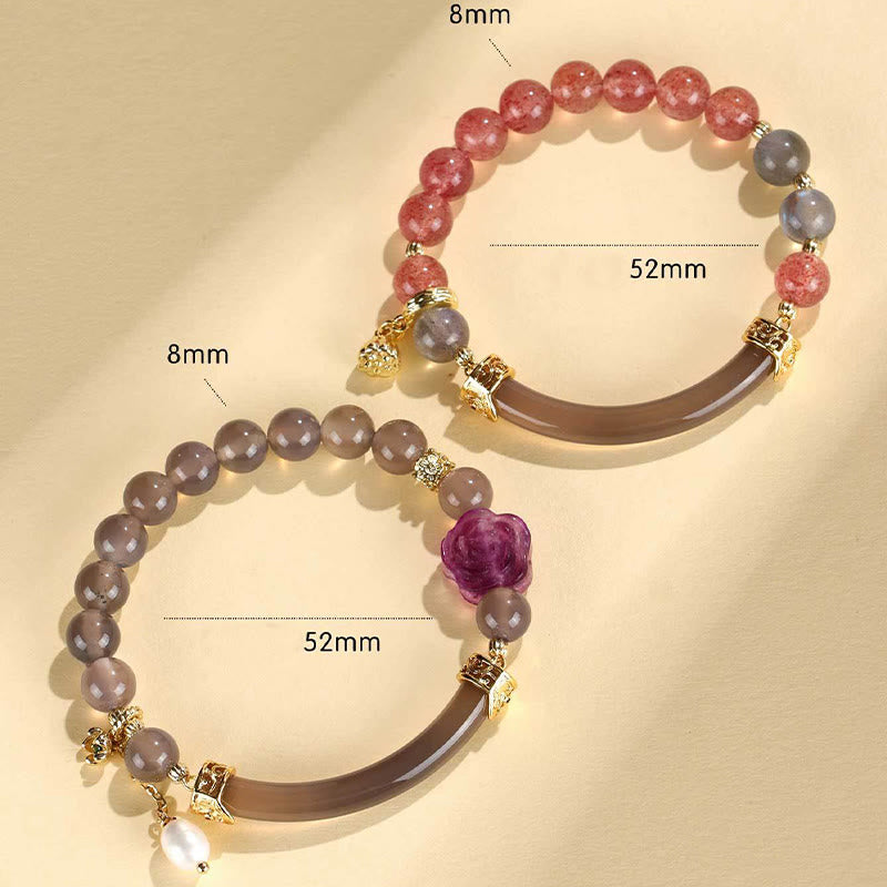 Wear FengShui Strawberry Quartz Labradorite Fluorite Pearl Cuff Half Bracelet Bangle