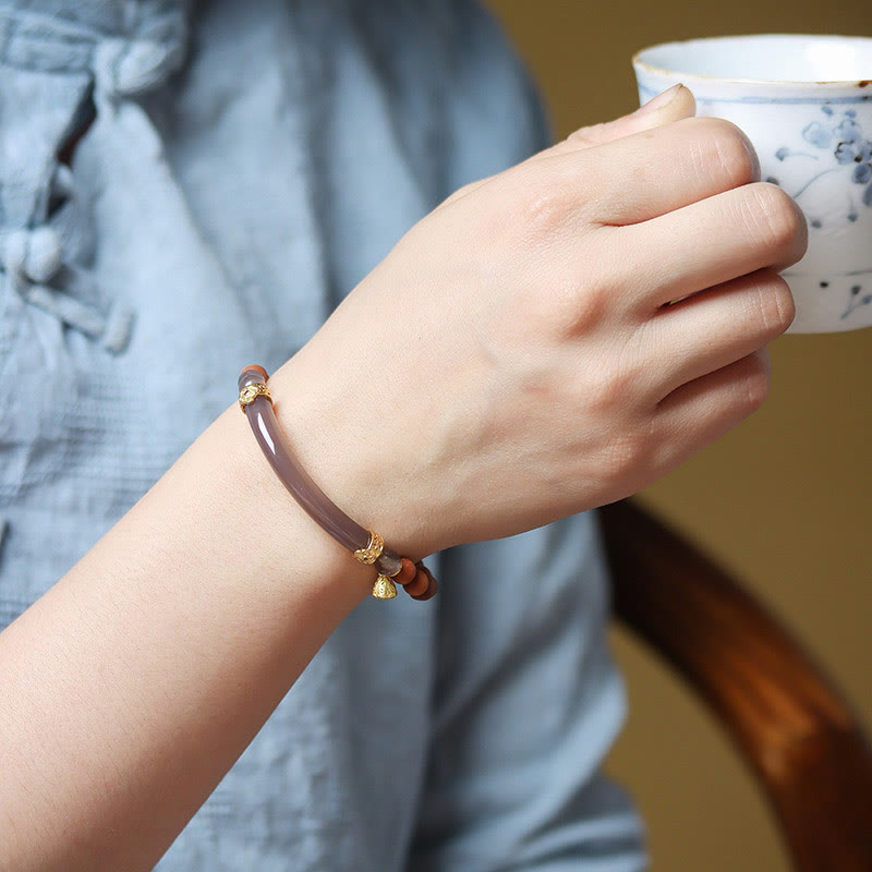 Wear FengShui Sandalwood Gray Agate Chalcedony Cuff Half Bracelet Bangle