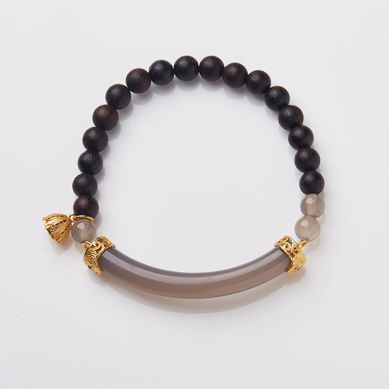 Wear FengShui Sandalwood Gray Agate Chalcedony Cuff Half Bracelet Bangle