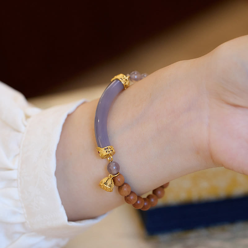 Wear FengShui Sandalwood Gray Agate Chalcedony Cuff Half Bracelet Bangle