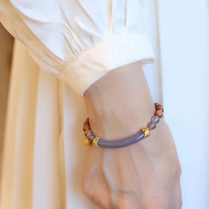 Wear FengShui Sandalwood Gray Agate Chalcedony Cuff Half Bracelet Bangle