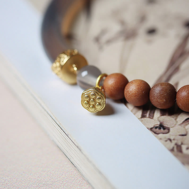 Wear FengShui Sandalwood Gray Agate Chalcedony Cuff Half Bracelet Bangle