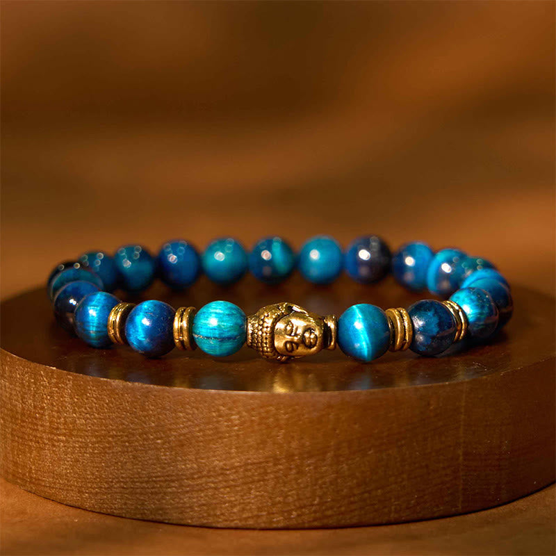 Wear FengShui Blue Green Red Tiger Eye Buddha Head Balance Bracelet