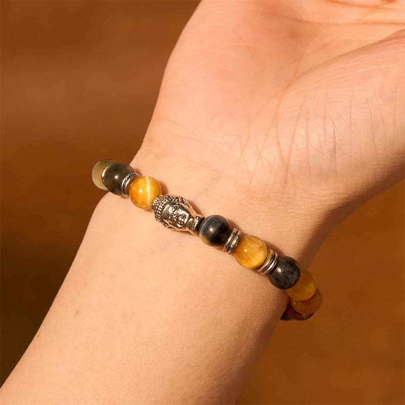 Wear FengShui Blue Green Red Tiger Eye Buddha Head Balance Bracelet