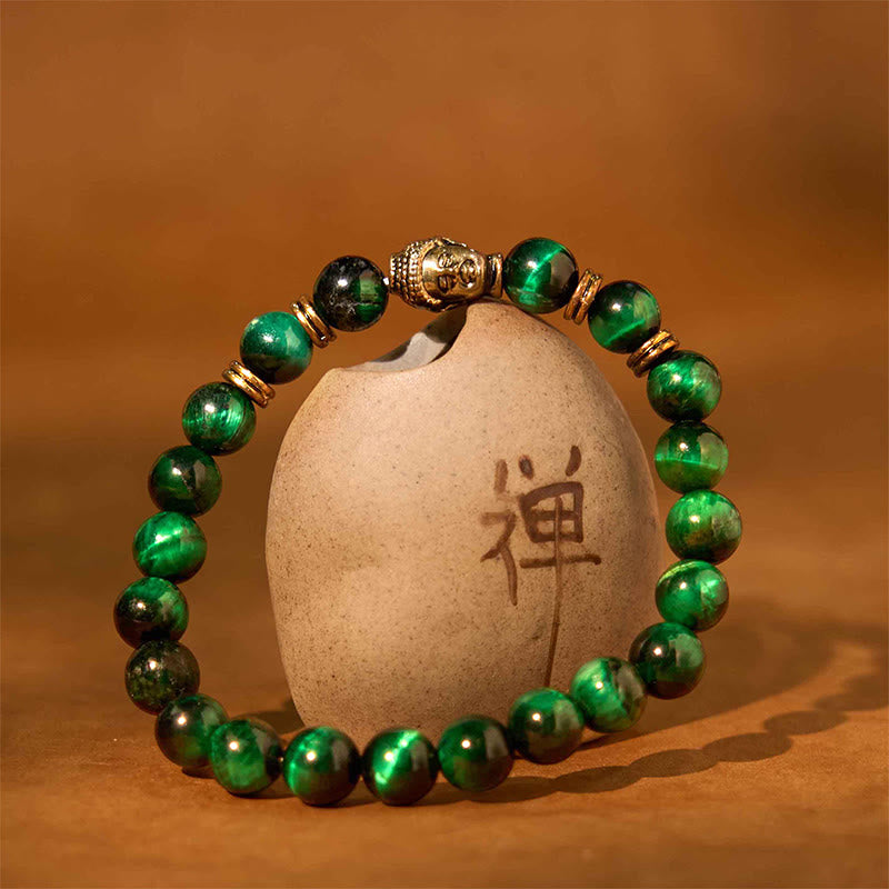Wear FengShui Blue Green Red Tiger Eye Buddha Head Balance Bracelet