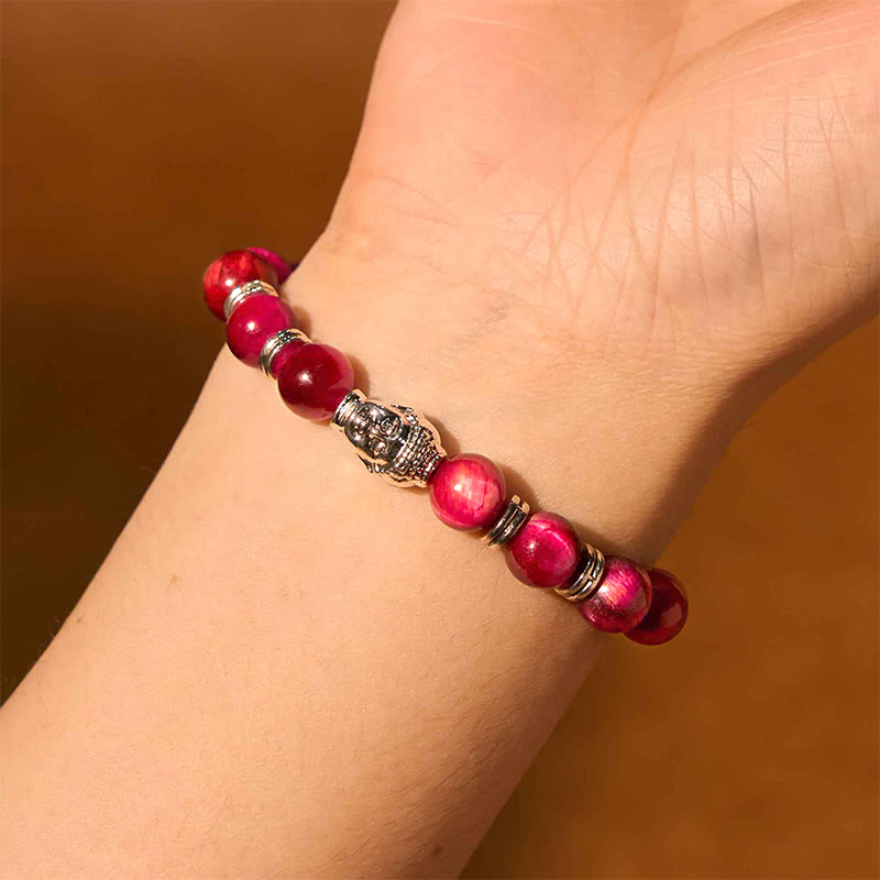 Wear FengShui Blue Green Red Tiger Eye Buddha Head Balance Bracelet
