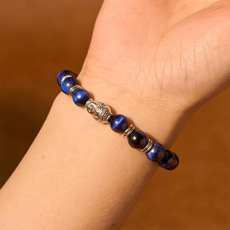 Wear FengShui Blue Green Red Tiger Eye Buddha Head Balance Bracelet