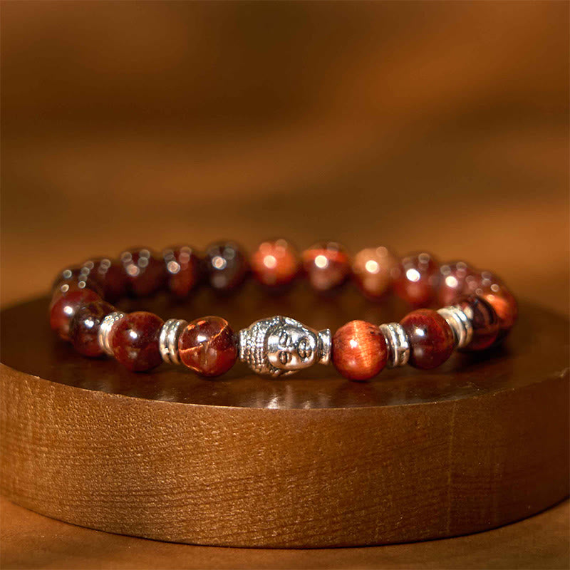 Wear FengShui Blue Green Red Tiger Eye Buddha Head Balance Bracelet