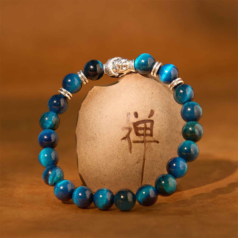 Wear FengShui Blue Green Red Tiger Eye Buddha Head Balance Bracelet