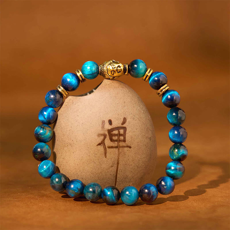 Wear FengShui Blue Green Red Tiger Eye Buddha Head Balance Bracelet