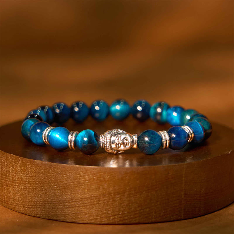 Wear FengShui Blue Green Red Tiger Eye Buddha Head Balance Bracelet