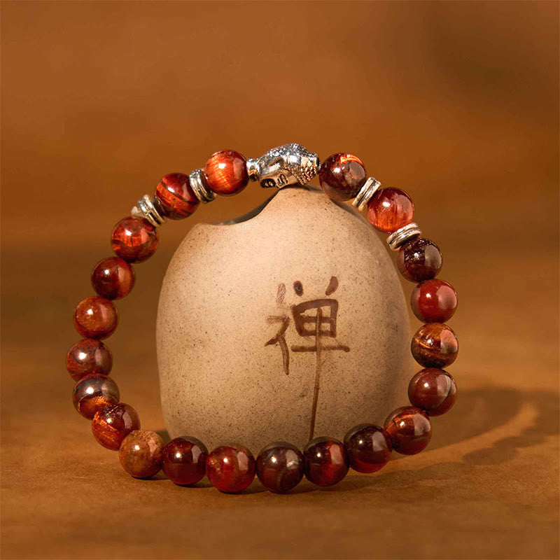 Wear FengShui Blue Green Red Tiger Eye Buddha Head Balance Bracelet
