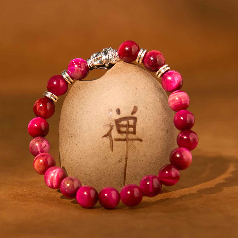 Wear FengShui Blue Green Red Tiger Eye Buddha Head Balance Bracelet