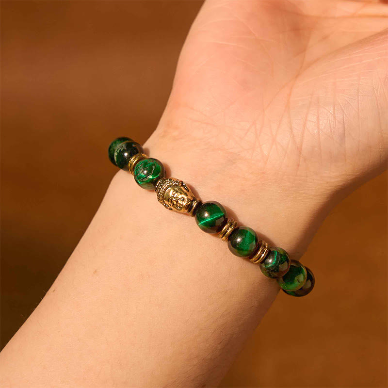 Wear FengShui Blue Green Red Tiger Eye Buddha Head Balance Bracelet