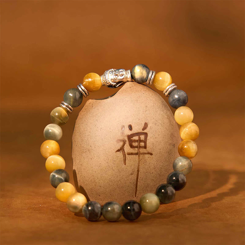 Wear FengShui Blue Green Red Tiger Eye Buddha Head Balance Bracelet