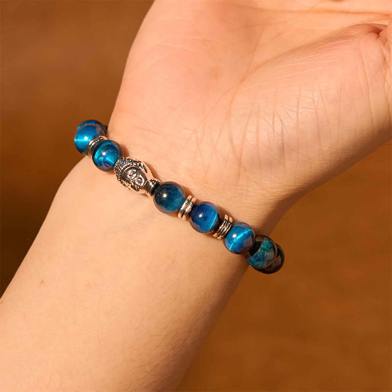 Wear FengShui Blue Green Red Tiger Eye Buddha Head Balance Bracelet
