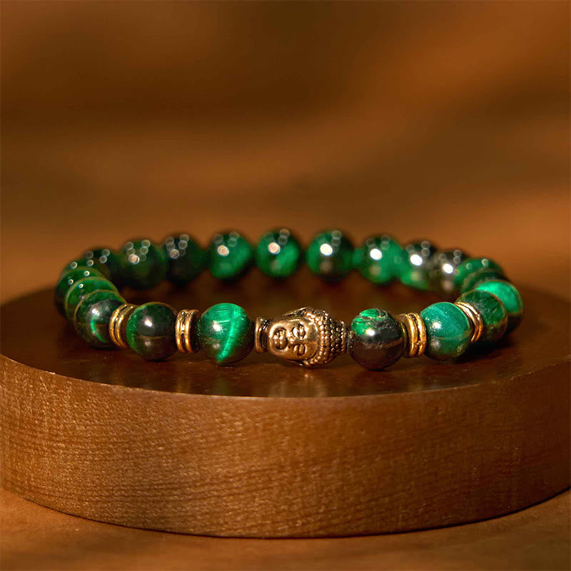 Wear FengShui Blue Green Red Tiger Eye Buddha Head Balance Bracelet