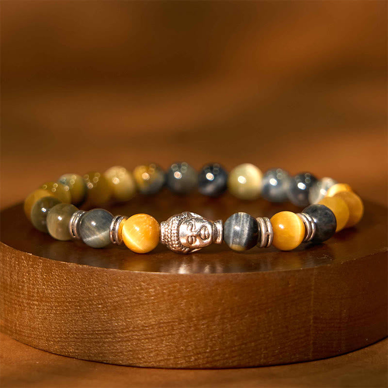 Wear FengShui Blue Green Red Tiger Eye Buddha Head Balance Bracelet