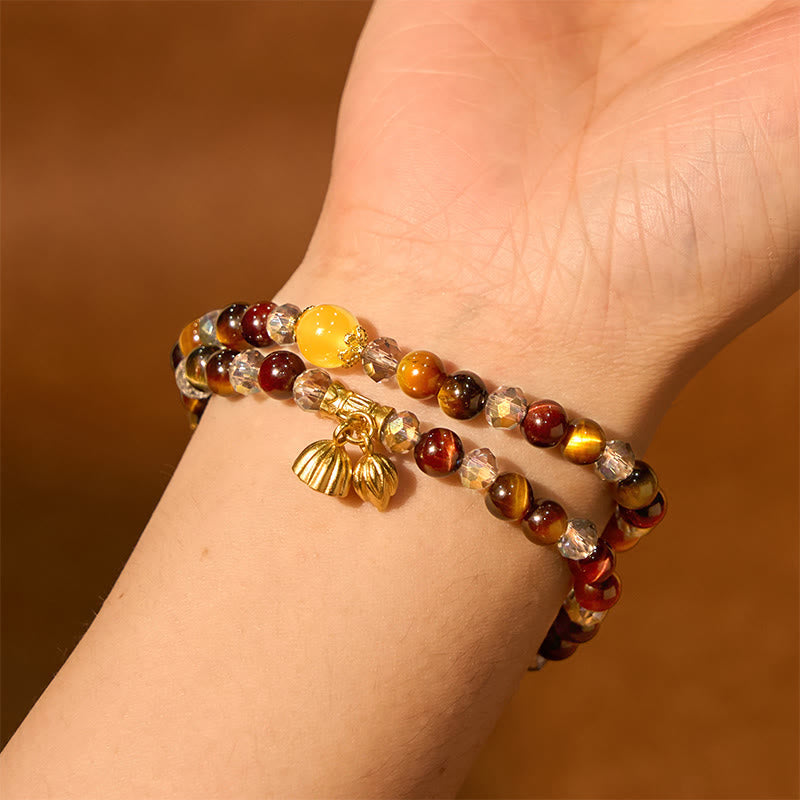 Wear FengShui Colorful Tiger Eye Lotus Multi-circle Elastic Rope Protection Bracelet