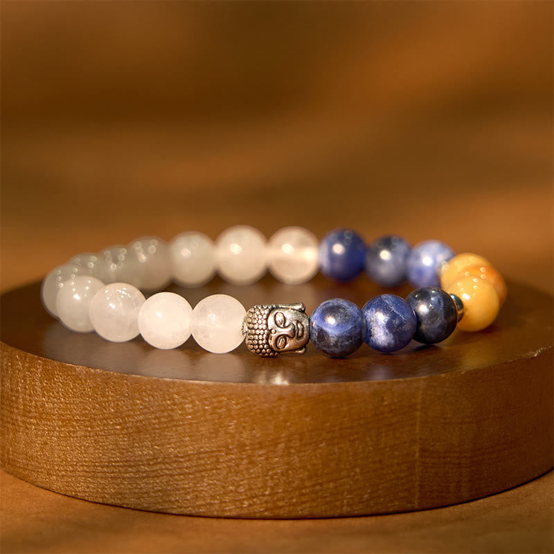 Wear FengShui Natural Black Onyx White Stone Green Aventurine Tiger Eye Agate Mixed Color Buddha Head Protection Bracelet