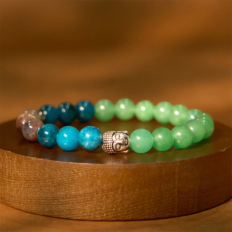 Wear FengShui Natural Black Onyx White Stone Green Aventurine Tiger Eye Agate Mixed Color Buddha Head Protection Bracelet