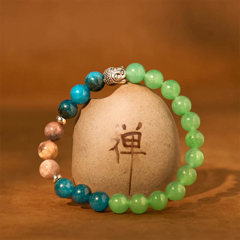 Wear FengShui Natural Black Onyx White Stone Green Aventurine Tiger Eye Agate Mixed Color Buddha Head Protection Bracelet