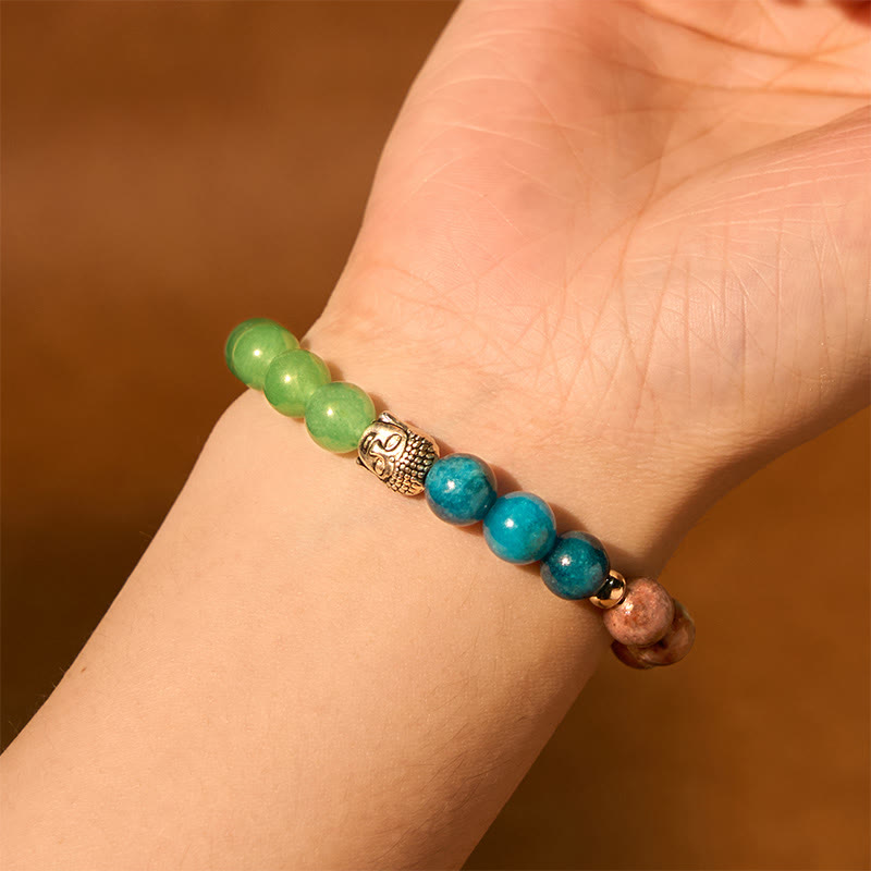 Wear FengShui Natural Black Onyx White Stone Green Aventurine Tiger Eye Agate Mixed Color Buddha Head Protection Bracelet